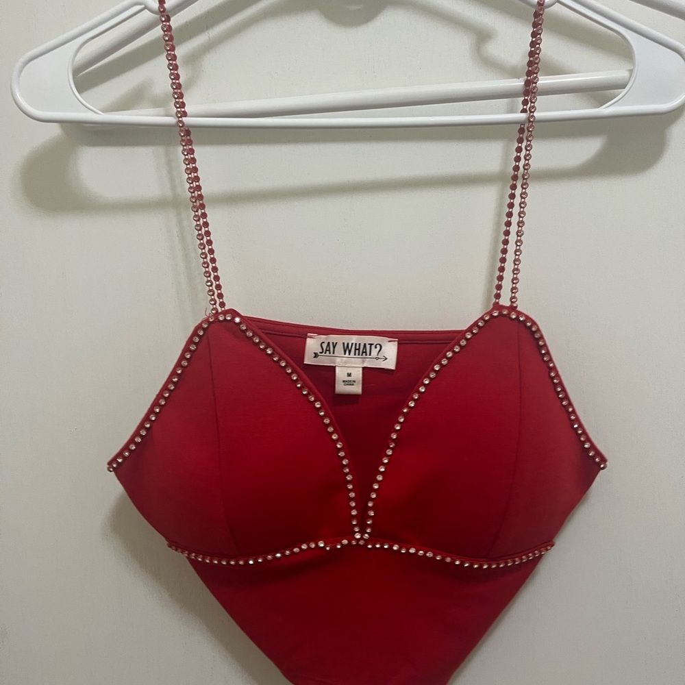 Say What? Red Beaded Top